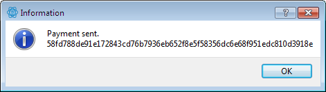 Screenshot: Electrum Client. Bitcoin transaction comleted.