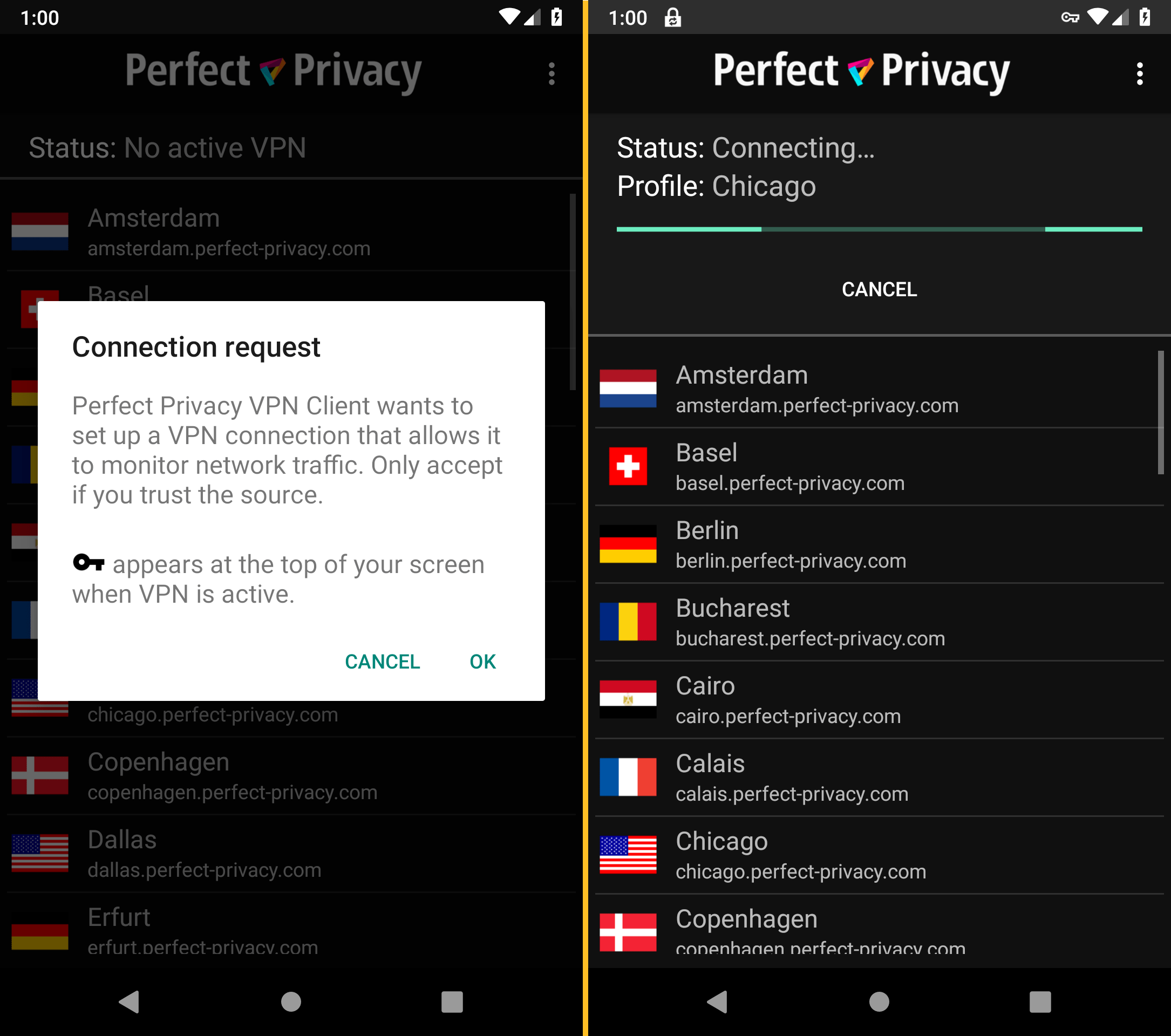 VPN app for Android: Establish a VPN connection | Perfect Privacy VPN App for Android