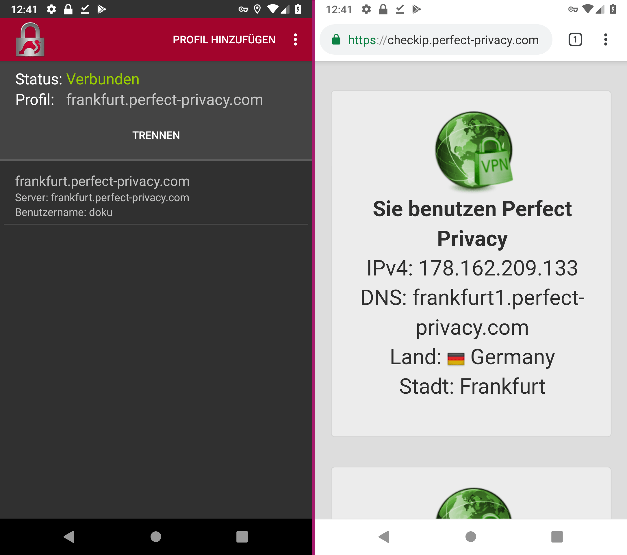 VPN-Verbindung erfolgreich hergestellt | strongSwan unter Android einrichten (IPsec/IKEv2)
