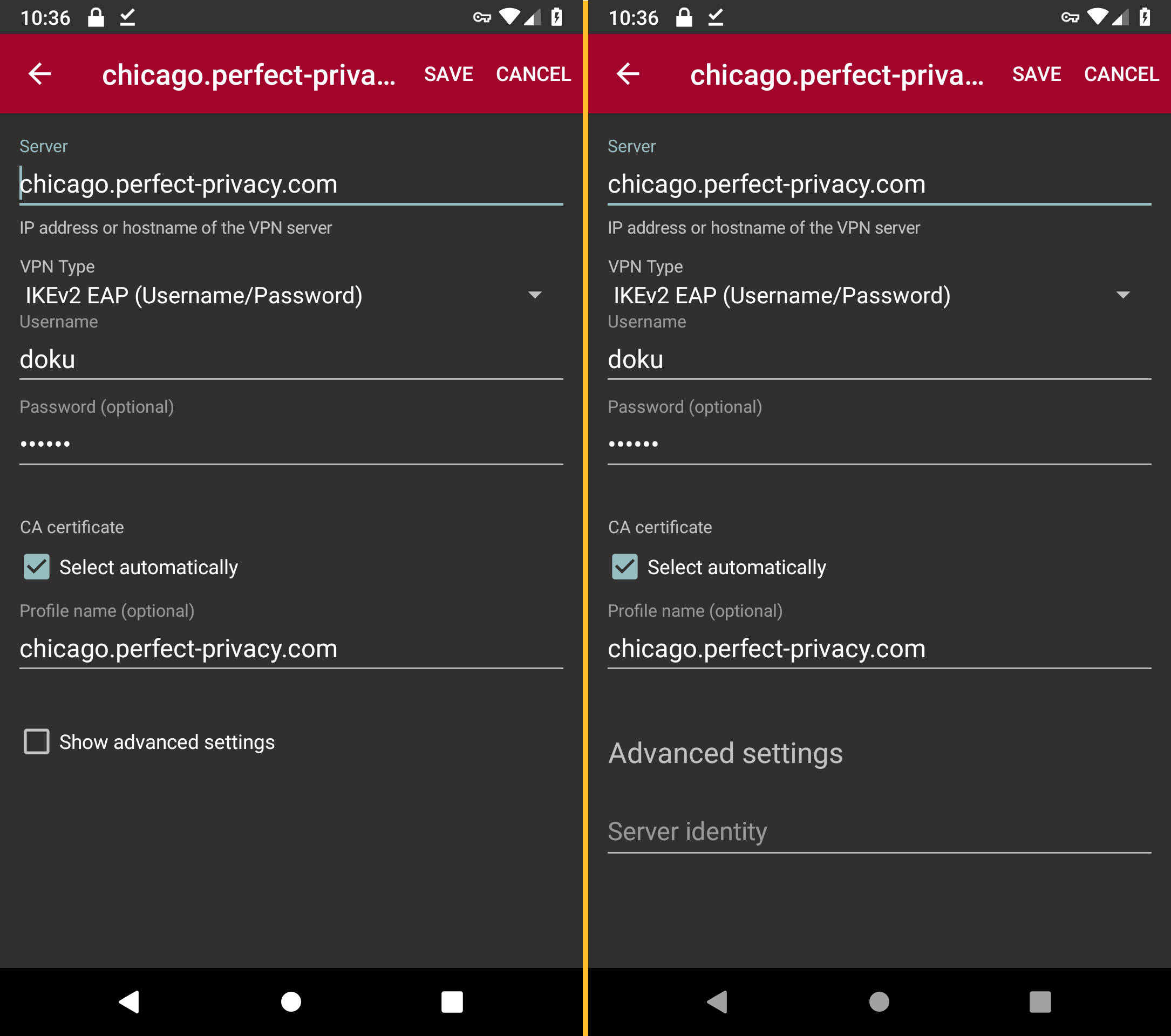 Show advanced settings of the VPN profile | Set up strongSwan on Android (IPsec/IKEv2)