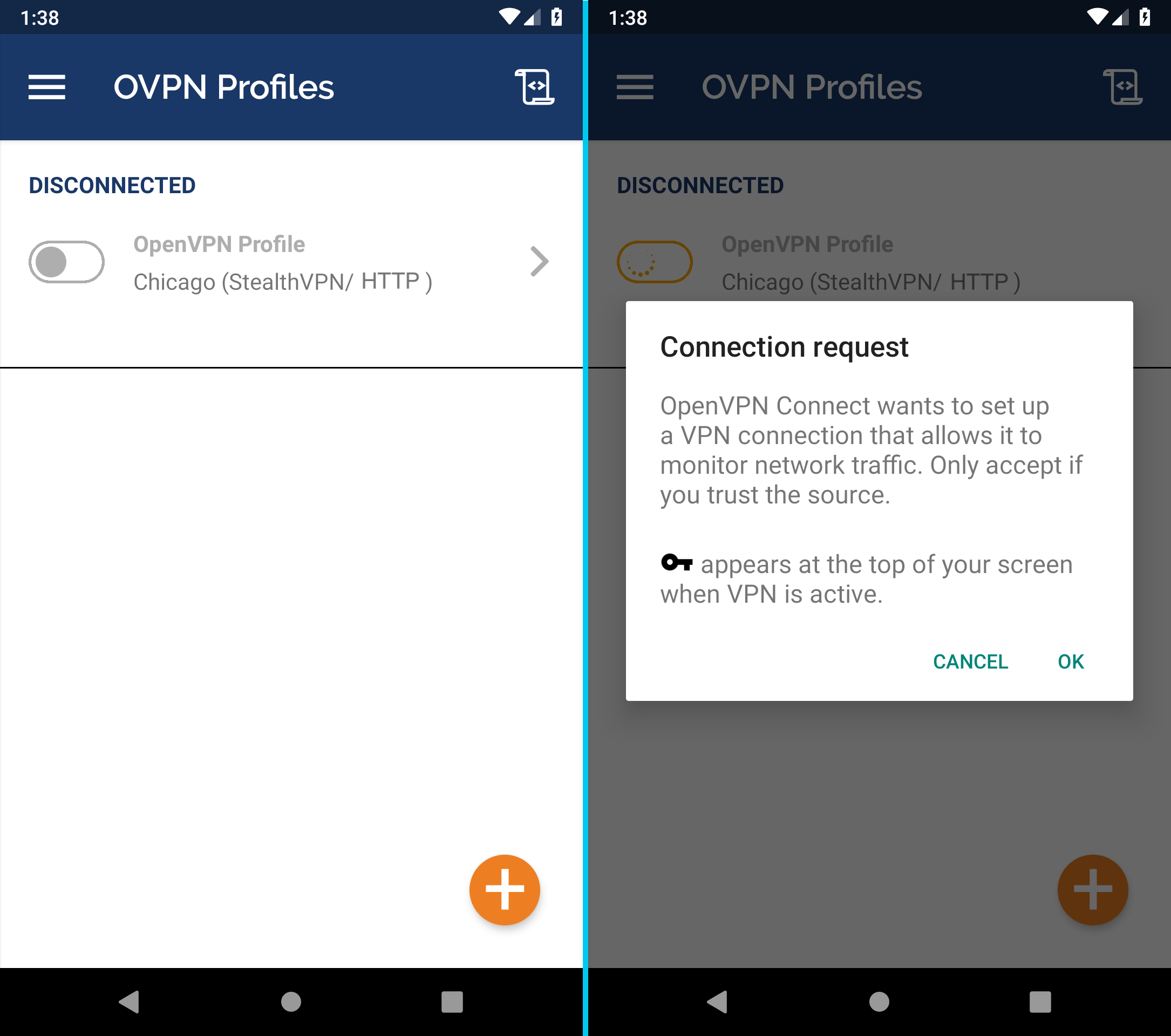 Establish the VPN connection | Stealth VPN on Android (OpenVPN & HTTP)