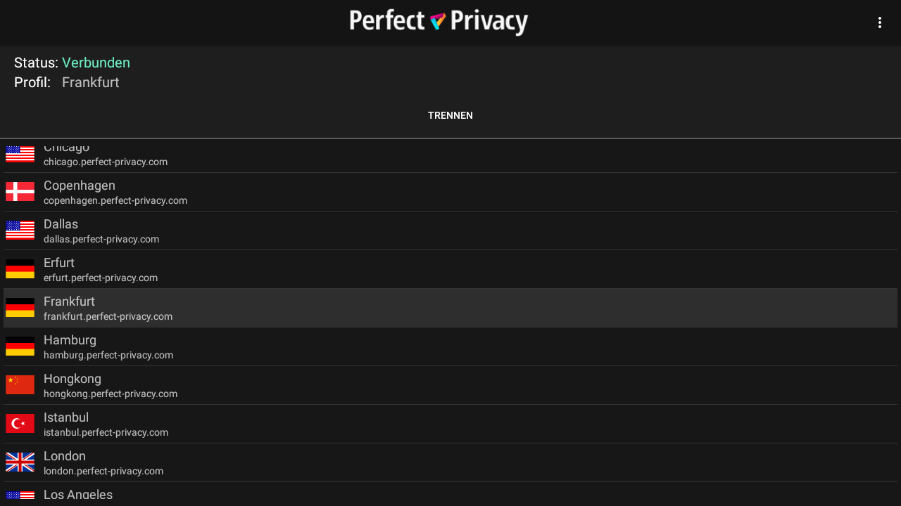 Verbindung hergestellt | Perfect Privacy VPN auf einer Android TV Box (IPsec/IKEv2)