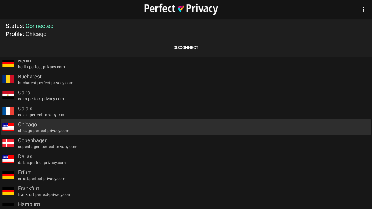 Connection established | Perfect Privacy VPN on an Android TV Box (IPsec/IKEv2)