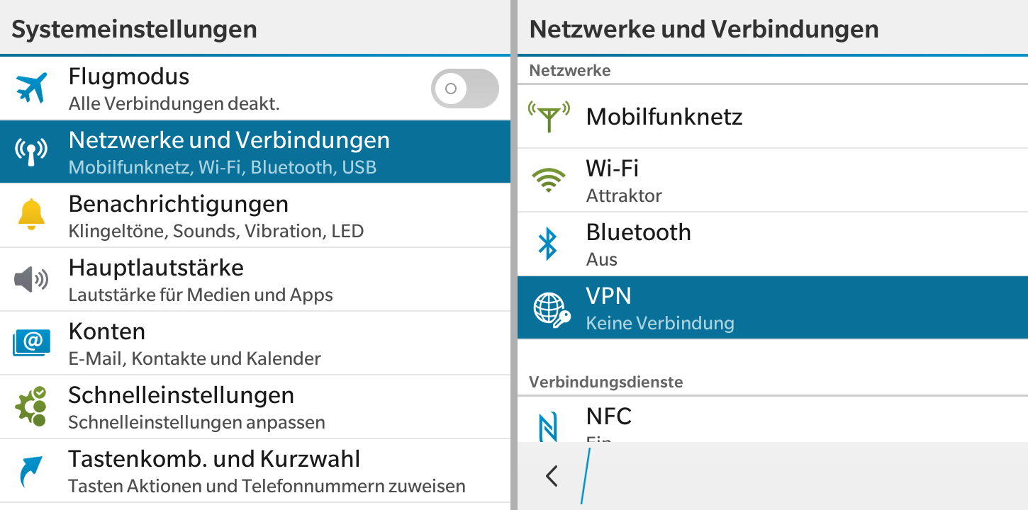 VPN-Profil hinzufügen | VPN auf BlackBerry OS