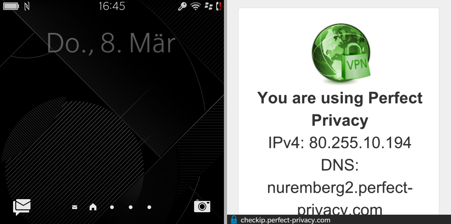 Perfect Privacy Check-IP | VPN auf BlackBerry OS