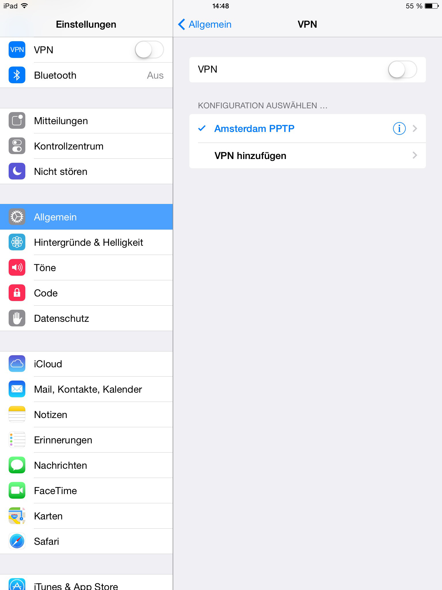 iPad (iOS), Einstellungen > Allgemein > VPN: VPN hinzufügen | IPsec mit iOS
