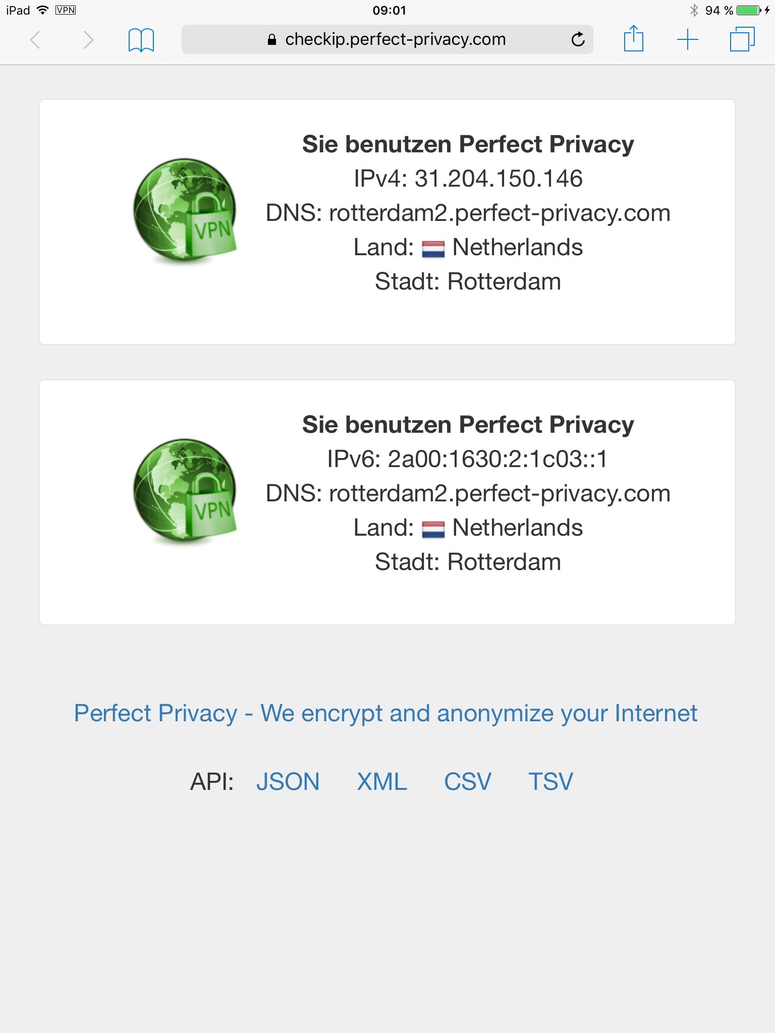 Perfect Privacy Check-IP | Always-On VPN mit iPhone und iPad