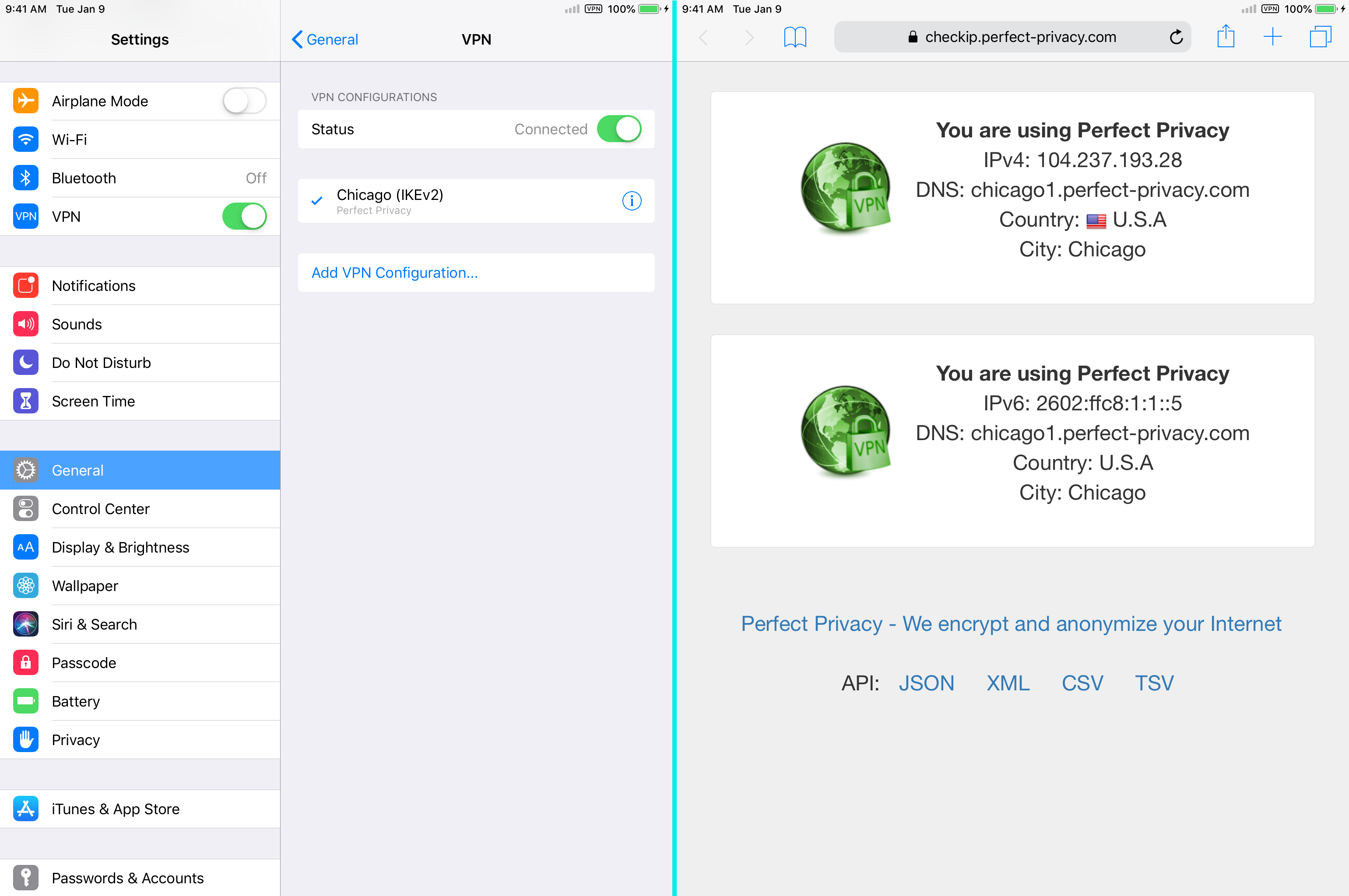 iOS: Check the VPN connection to Perfect Privacy | VPN on iPhone or iPad (IKEv2)