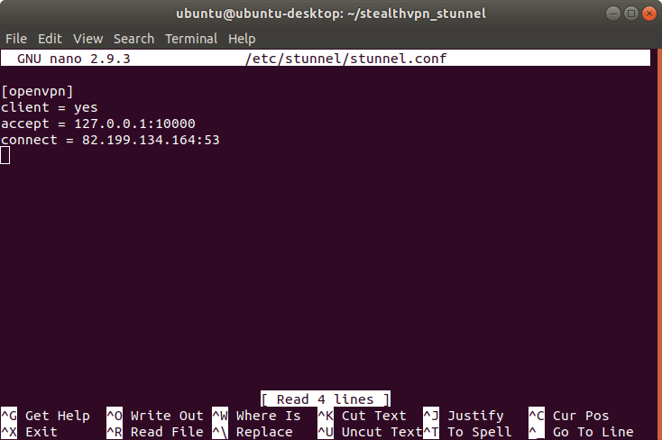 Set up an stunnel configuration file | Stealth VPN on Linux (OpenVPN & stunnel)