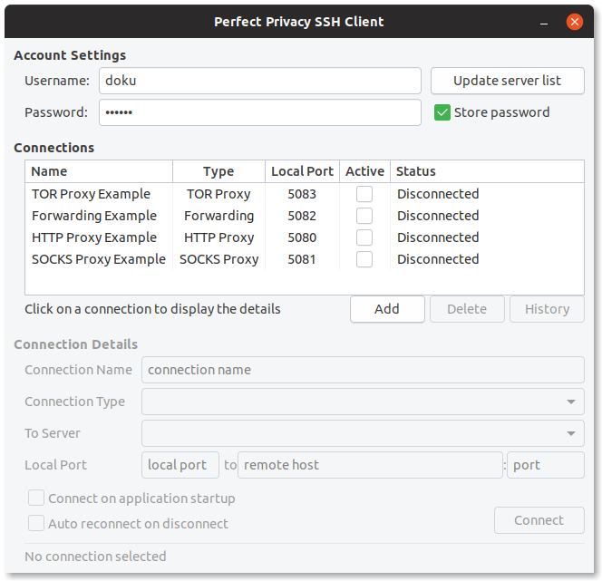 cannot start ssh tunnel manager linux