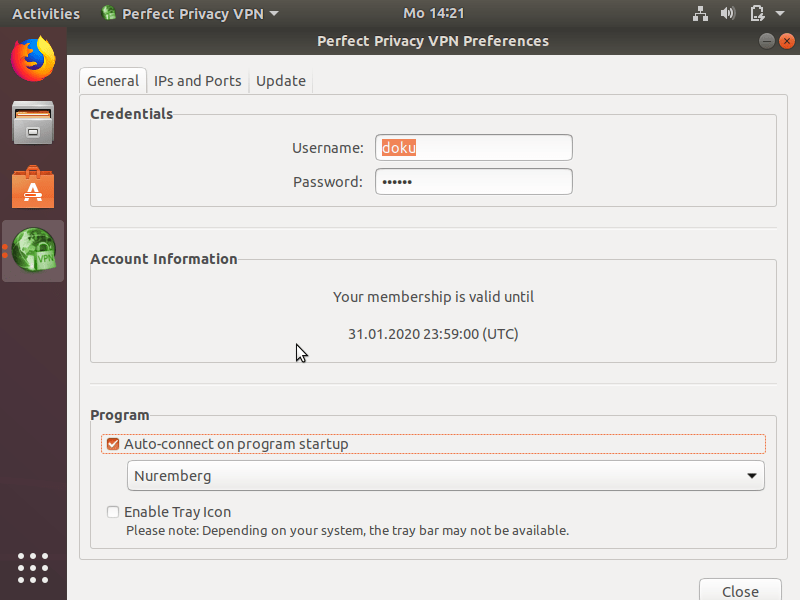 Optional: Activate Auto-connect on program startup | Perfect Privacy VPN Software with Ubuntu