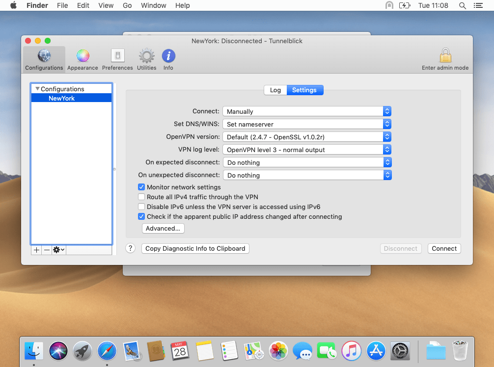 Tunnelblick settings: enable IPv6 | OpenVPN with Tunnelblick on macOS