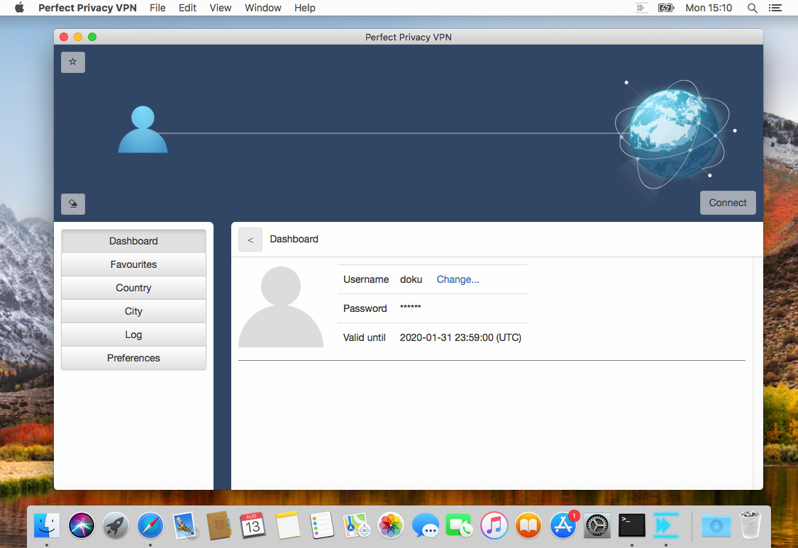 Perfect Privacy VPN Manager: Ablaufdatum wird angezeigt | Perfect Privacy VPN App für macOS einrichten