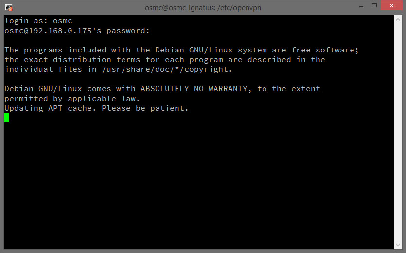 SSH-Login: APT-Cache wird aktualisiert | Open Source Media Center (OSMC) auf Raspberry Pi mit VPN