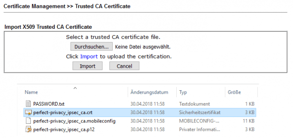 Import the IPsec certificate | How to set up VPN on a DrayTek Vigor Router