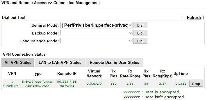 Connection Management shows status of VPN | How to set up VPN on a DrayTek Vigor Router