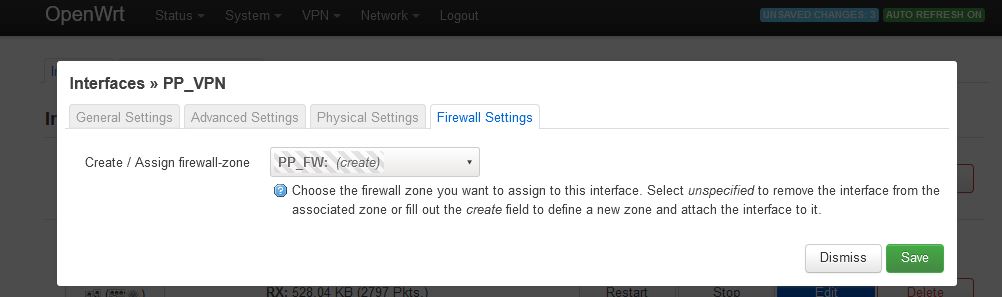 Firewall-Konfiguration: Zone zuweisen | OpenVPN mit SSH (Stealth VPN) auf einem Router mit OpenWRT
