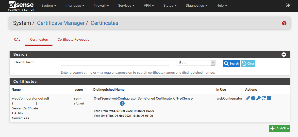 System > Certificate Manager > CAs: add/sign | OpenVPN on pfSense