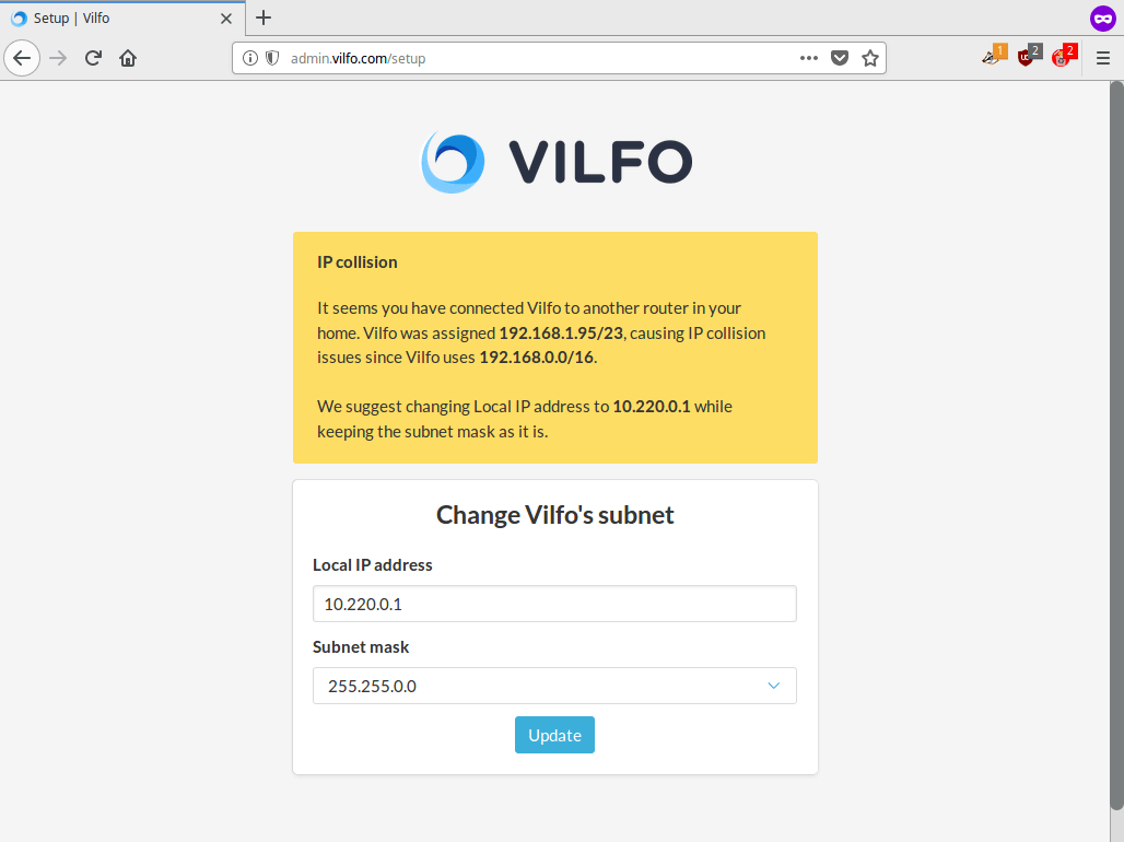 Vilfo-Router: IP-Kollision | Perfect Privacy VPN für Vilfo Router
