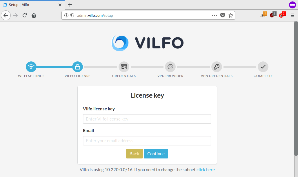 Vilfo-Router - Vilfo-Lizenz: Lizenzschlüssel eingeben | Perfect Privacy VPN für Vilfo Router