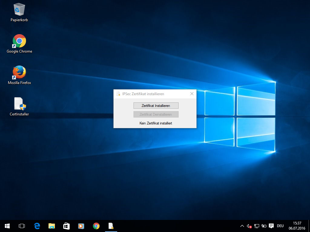 Screenshot 1: IPsec Zertifikate Windows 10 | Windows 10 IPsec/IKEv2 mit Zertifikaten einrichten