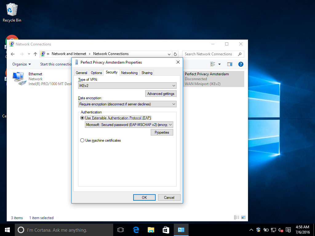 Screenshot 10: IPsec Certificates Windows 10 | Configuring IPsec/IKEv2 in Windows 10