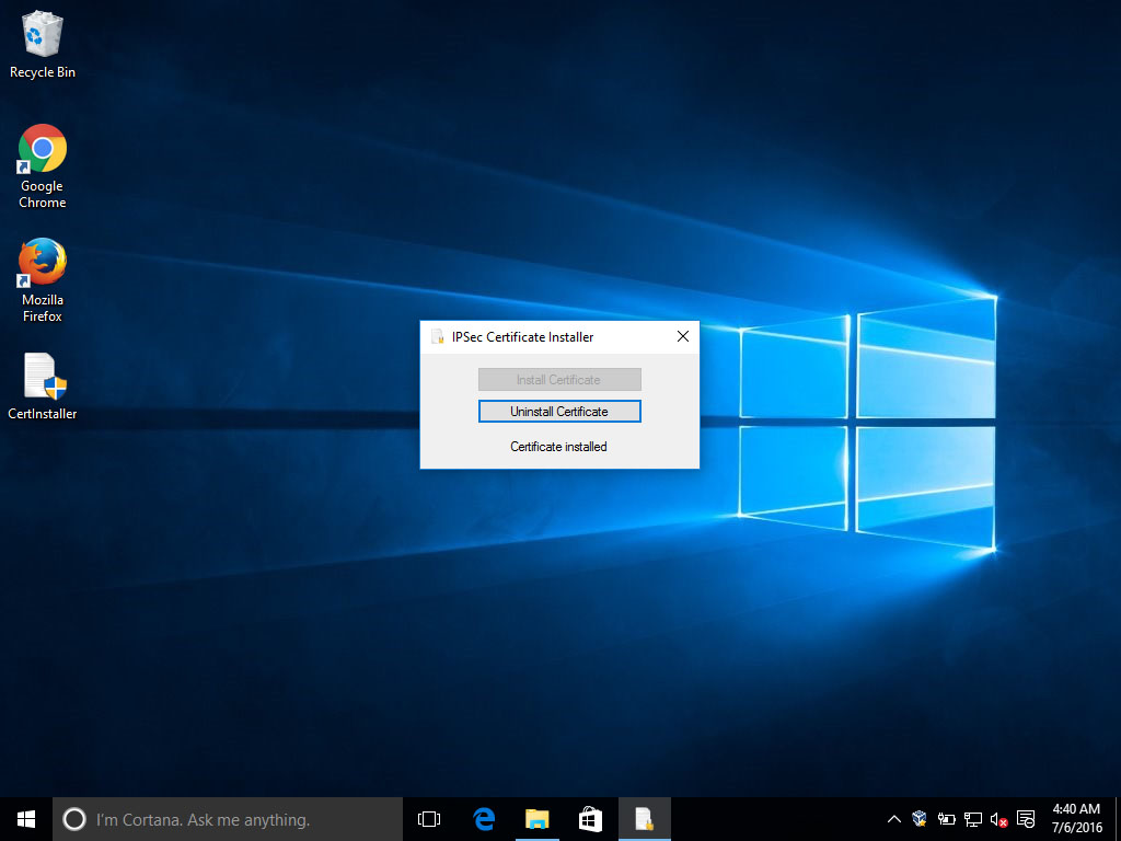 Screenshot 2: IPsec Certificates Windows 10 | Configuring IPsec/IKEv2 in Windows 10