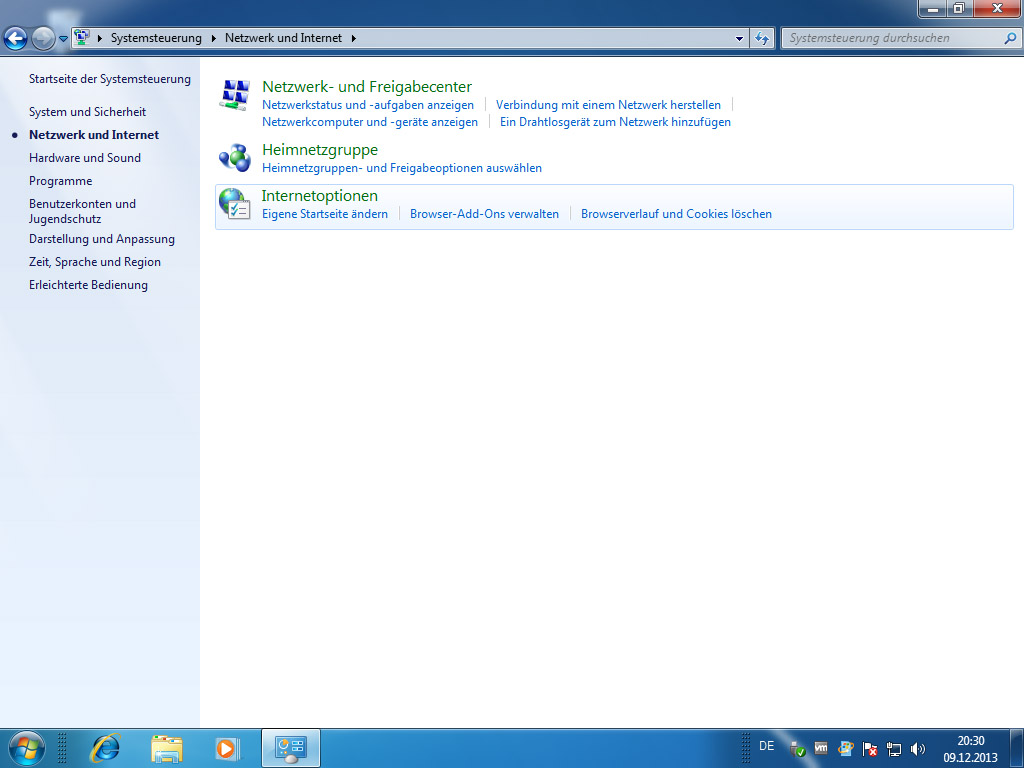 Screenshot Windows 7 Netzwerk und Internet klick auf Internetoptionen | HTTP Proxy unter Windows 7 einrichten