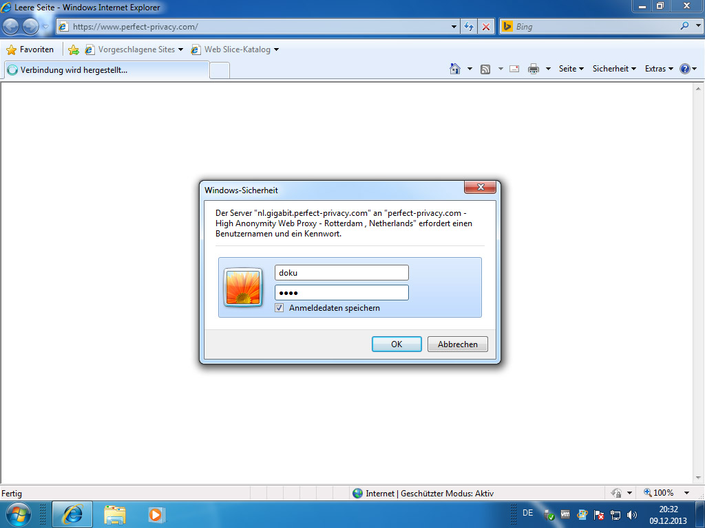 Screenshot Windows 7 Internet Explorer Eingabe von Perfect Privacy Benutzername und Passwort | HTTP Proxy unter Windows 7 einrichten