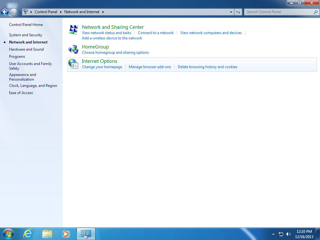 Screenshot Windows 7 Network and Internet choose Internet Options | HTTP proxy configuration on Windows 7