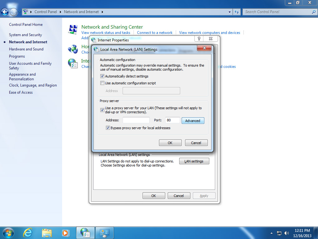 HTTP proxy configuration on Windows 7