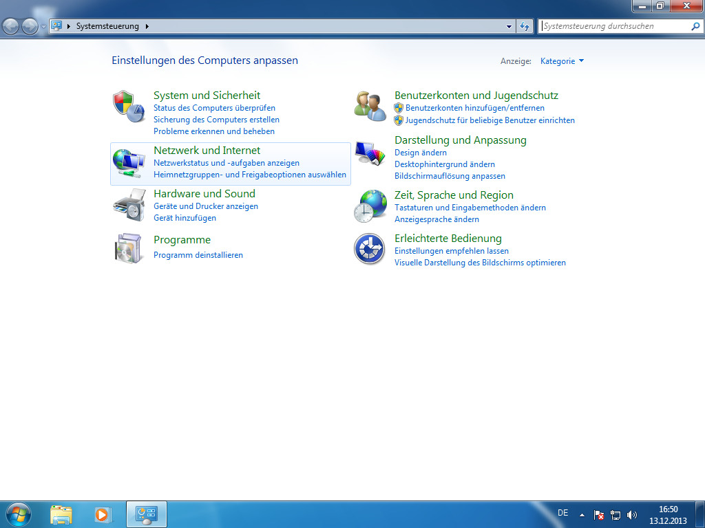 Screenshot Windows 7 Systemsteuerung klick auf Netzwerk und Internet | IPsec/IKEv2 unter Windows 7 einrichten