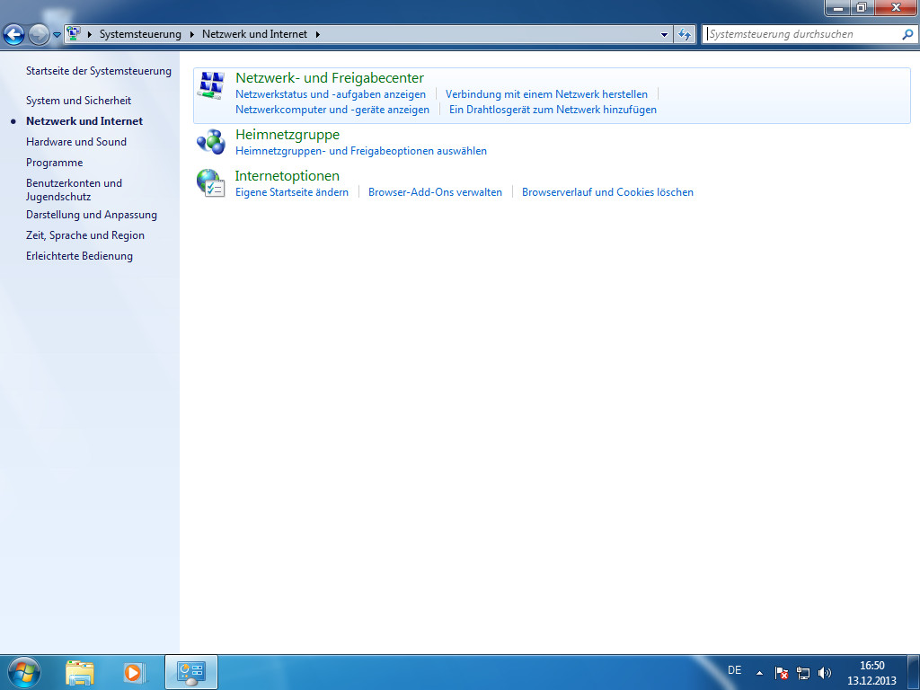 Screenshot Windows 7 Netzwerk und Internet klick auf Netzwerk und Freigabecenter | IPsec/IKEv2 unter Windows 7 einrichten