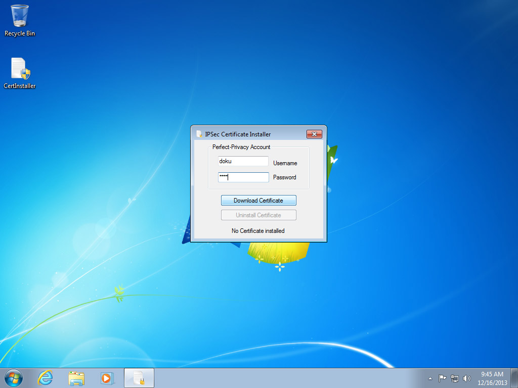 Screenshot Windows 7 IPsec install dialog IKEv2 Certificates | Configuring IPsec/IKEv2 in Windows 7