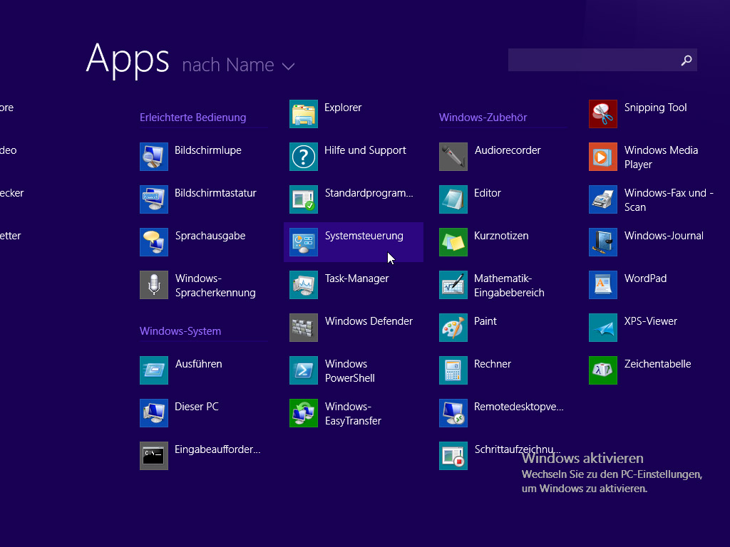 Screenshot Windows 8 App Galerie klick auf Systemsteuerung | HTTP Proxy unter Windows 8 einrichten