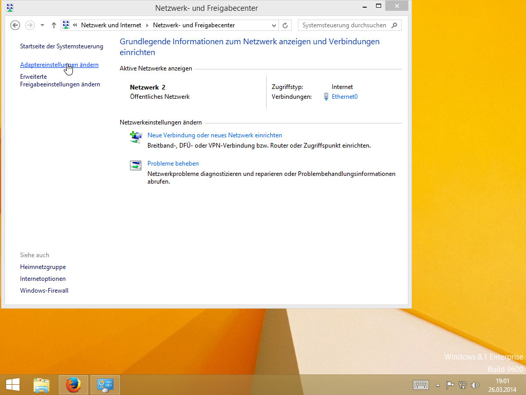 Screenshot Windows 8 Netzwerk und Freigabecenter klick auf Adaptereinstellungen ändern | IPsec/IKEv2 unter Windows 8 einrichten