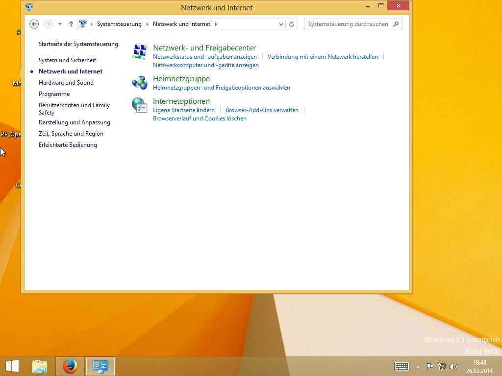 Screenshot Windows 8 Netzwerk und Internet klick auf Netzwerk- und Freigabecenter | IPsec/IKEv2 unter Windows 8 einrichten