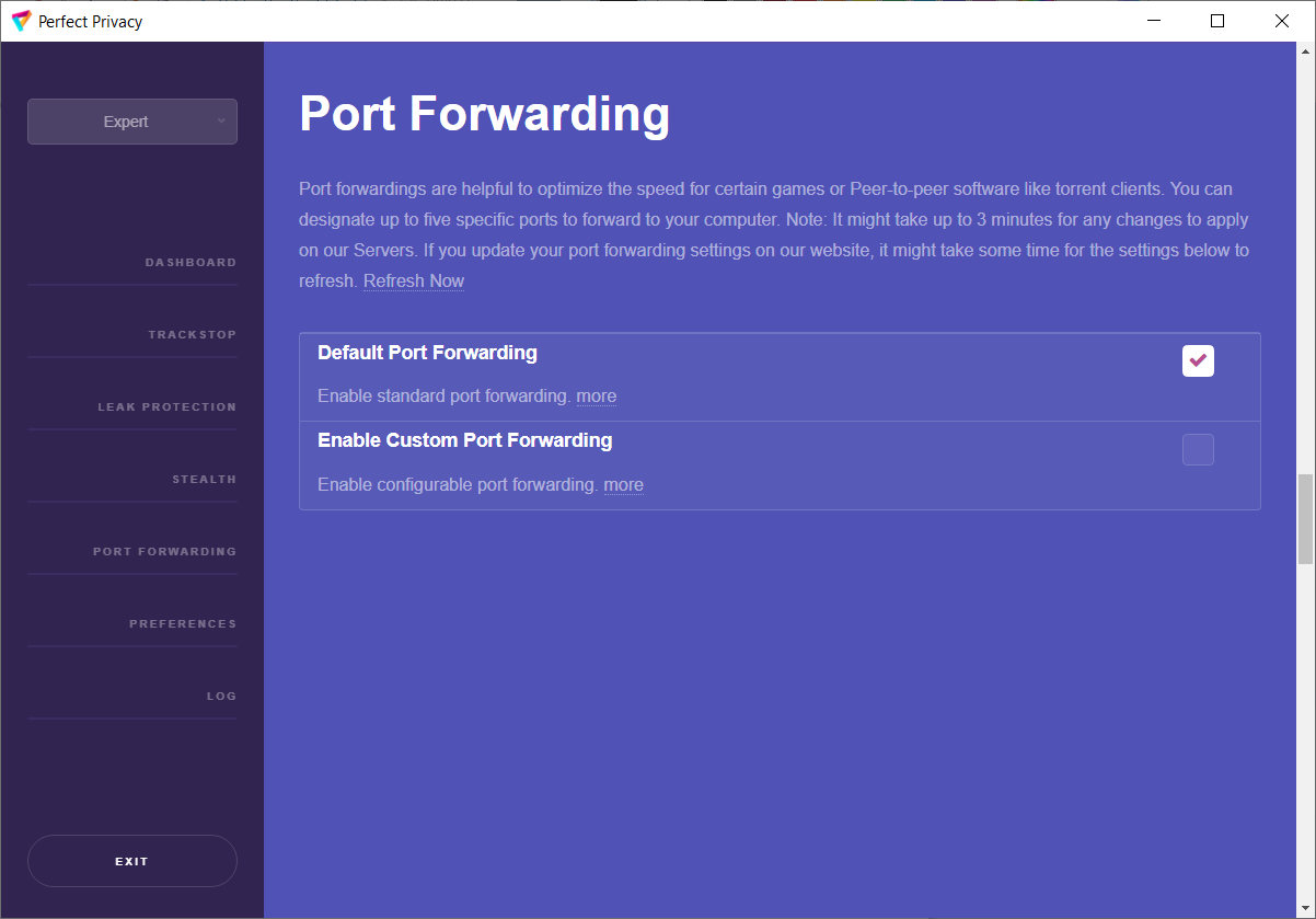 Screenshot: VPN Manager Port Forwarding | Perfect Privacy VPN Manager Dokumentation