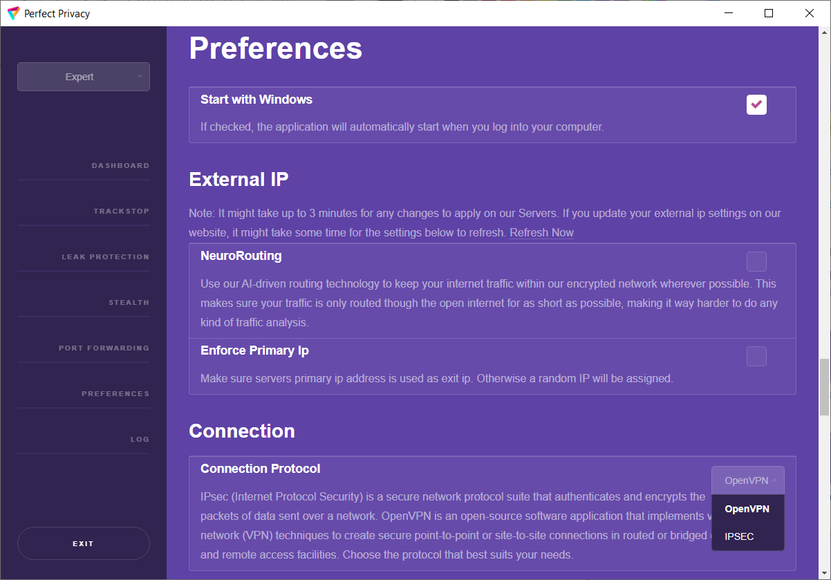 Screenshot: VPN Manager Preferences 1 | Perfect Privacy VPN Manager Dokumentation