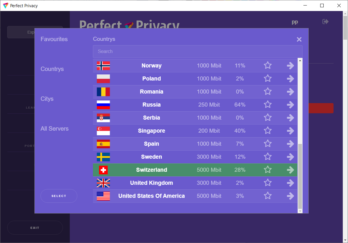 Screenshot Perfect Privacy VPN Manager program settings | Perfect Privacy VPN Manager Documentation