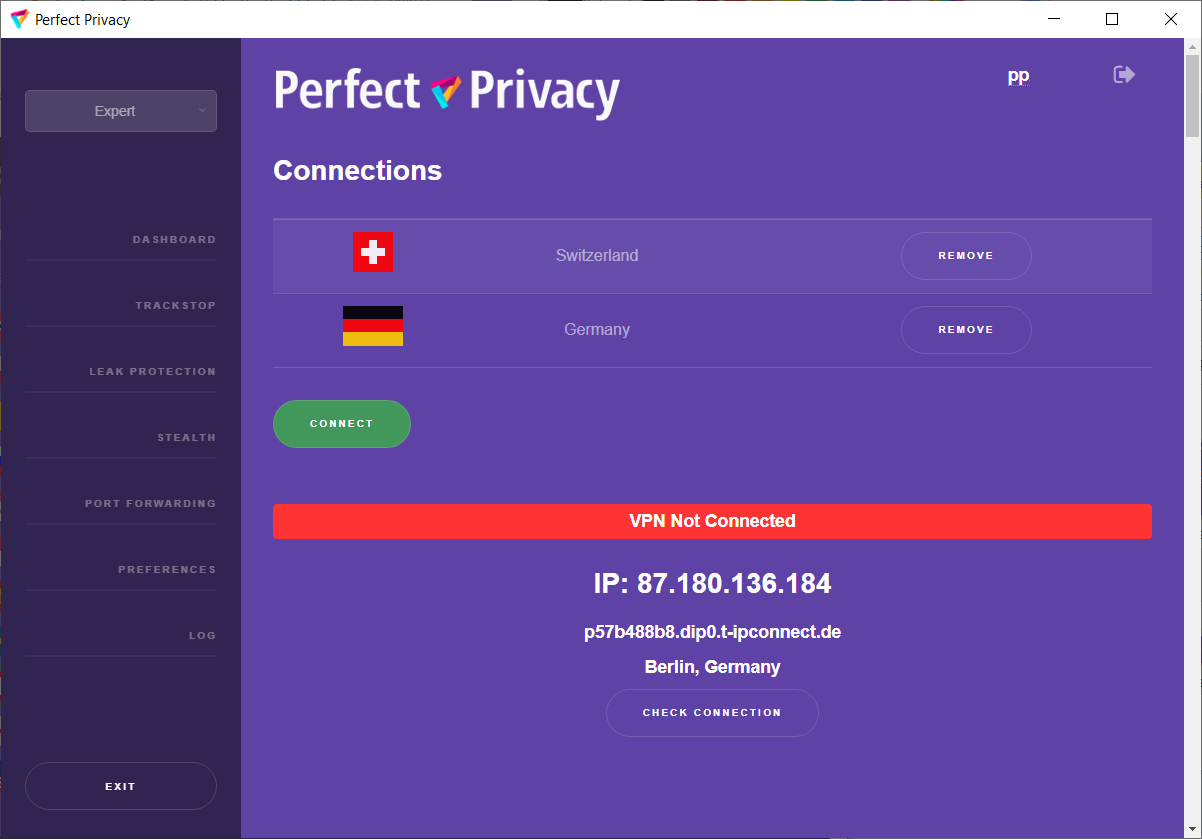 Screenshot Perfect Privacy VPN Manager OpenVPN settings | Perfect Privacy VPN Manager Documentation