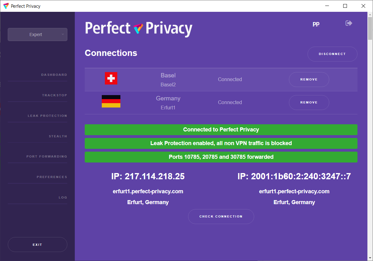 Perfect Privacy VPN App: Kaskaden